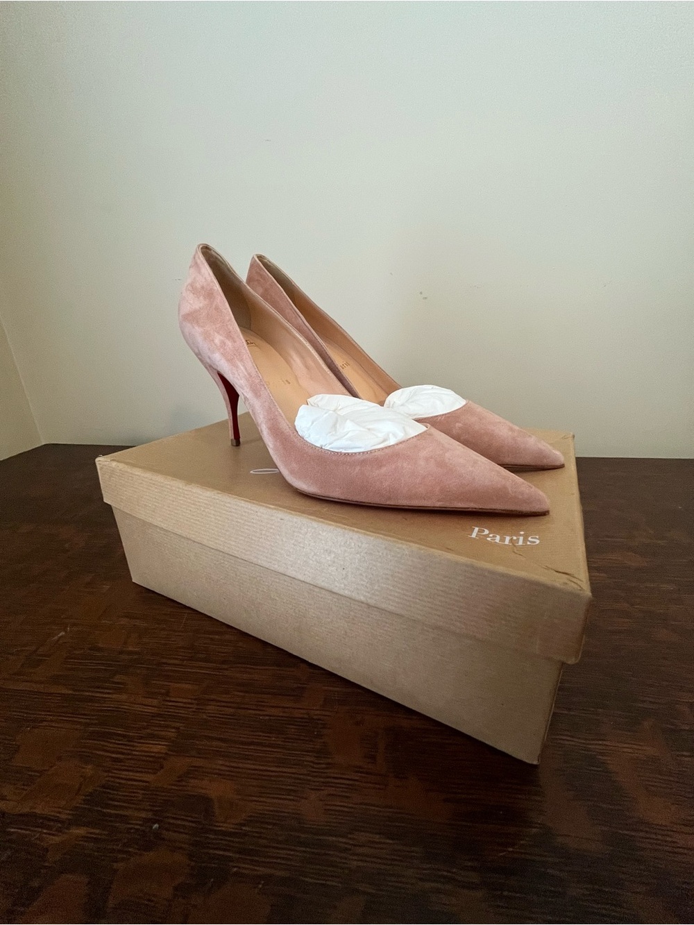 Christian Louboutin Blush Pink Suede Pointed-Toe Pumps